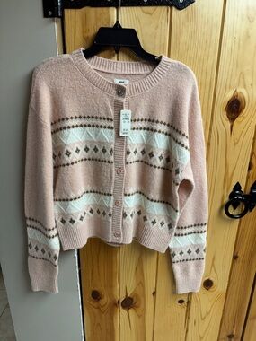aerie Pink Fair Isle Button-Front Cardigan